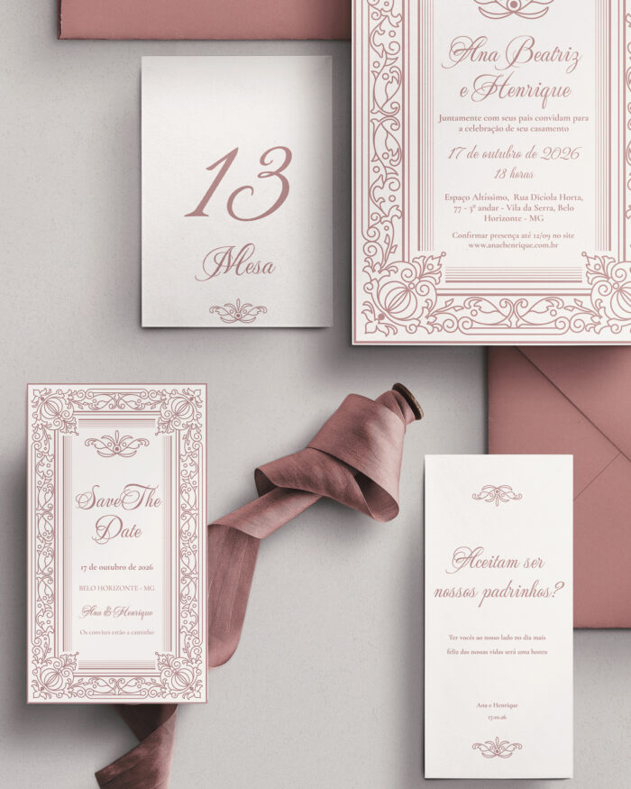 Kit Convite de Casamento - Template Moldura Vintage Arabesco - Image 2
