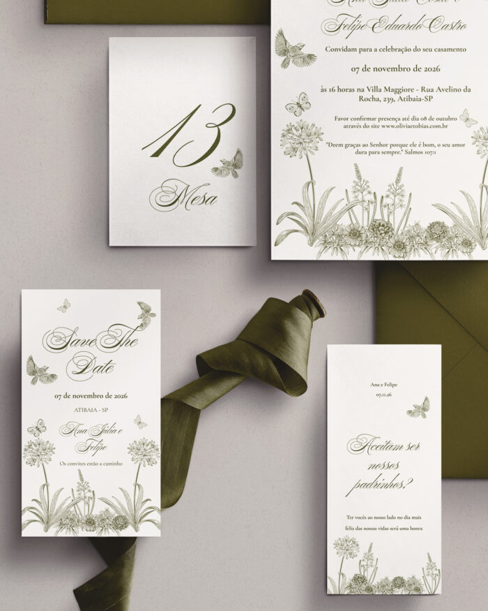 Kit Convite de Casamento - Template Vintage Jardim Borboletas e Pássaros - Image 3