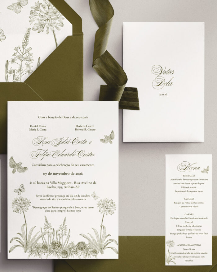 Kit Convite de Casamento - Template Vintage Jardim Borboletas e Pássaros - Image 2