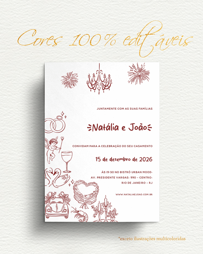 Kit Convite de Casamento - Template Moderno Ilustração Festa de Casamento - Image 6